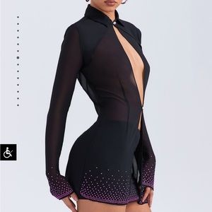 Mistress Rocks Black Crystallised Shirt & Mini Skirt